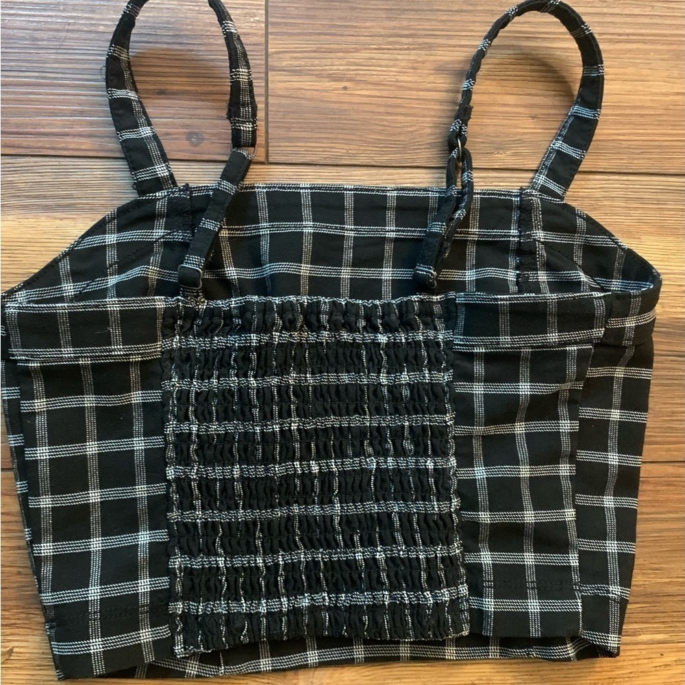 Hollister Black/White Plaid Checked Cropped Tank Adj Straps Smocked Back Size XS - Picture 7 of 9